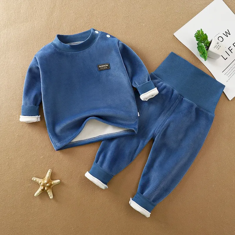 Wholesale Kids Baby Fashion Autumn And Winter Fleece-Lined Long-Sleeve Sweatshirt High Waist Pants Two-Piece Set - Image 4