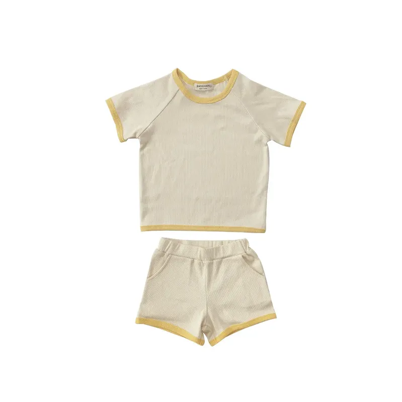 Wholesale Kids Baby Boys Girls Casual Cute Solid Color Rib-Knit Short Sleeve T-Shirt Shorts Set - Image 8