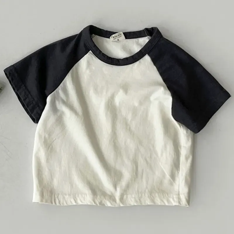Wholesale Kids Baby Fashion Casual Color Block Cotton Round Neck Short-Sleeve T-Shirt - Image 3