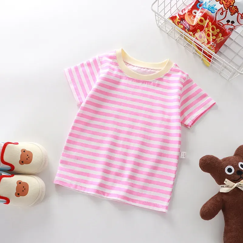 Wholesale Summer Children Fashionable Stripe Printed Short-Sleeved T-Shirt - Image 9