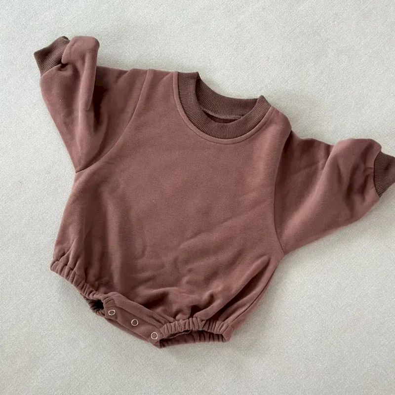 Wholesale Kids Baby Boys And Girls Fashion Simple Solid Color Round-Neck Long-Sleeve Rompers - Image 6