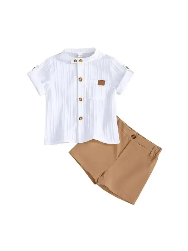 Wholesale Baby'S Boy Casual White Vertical Stripe Short Sleeve Blouse Loose Shorts Two-Piece Set - Image 5