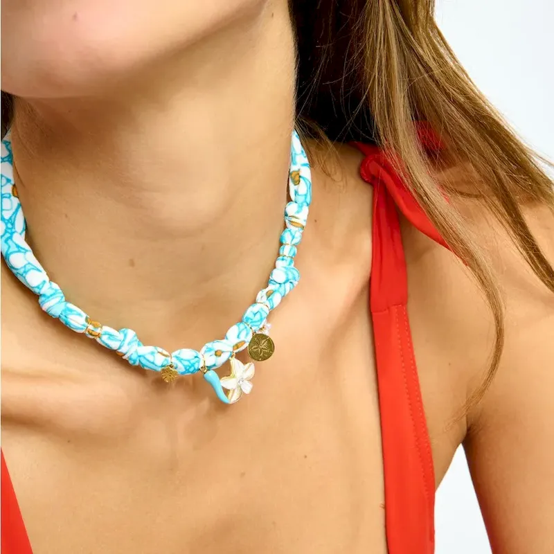 Wholesale Beach Series Marine Life Multicolor Floral Shell Pendant Ribbon Cloth Strip Necklace - Image 13