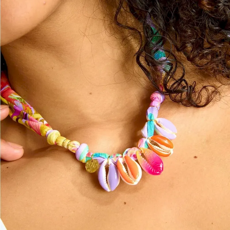 Wholesale Beach Series Marine Life Multicolor Floral Shell Pendant Ribbon Cloth Strip Necklace - Image 11