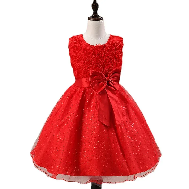 Wholesale Kids Girls Fashion Elegant Flower Bowknot Mesh Sleeveless Party Dress - Image 3
