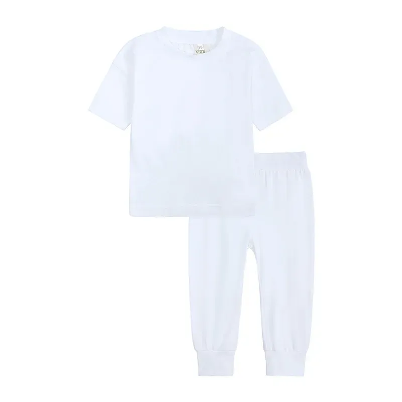 Wholesale Kids Toddler Boys Girls Casual Solid Color Short Sleeve T-Shirt Trousers Sets - Image 8